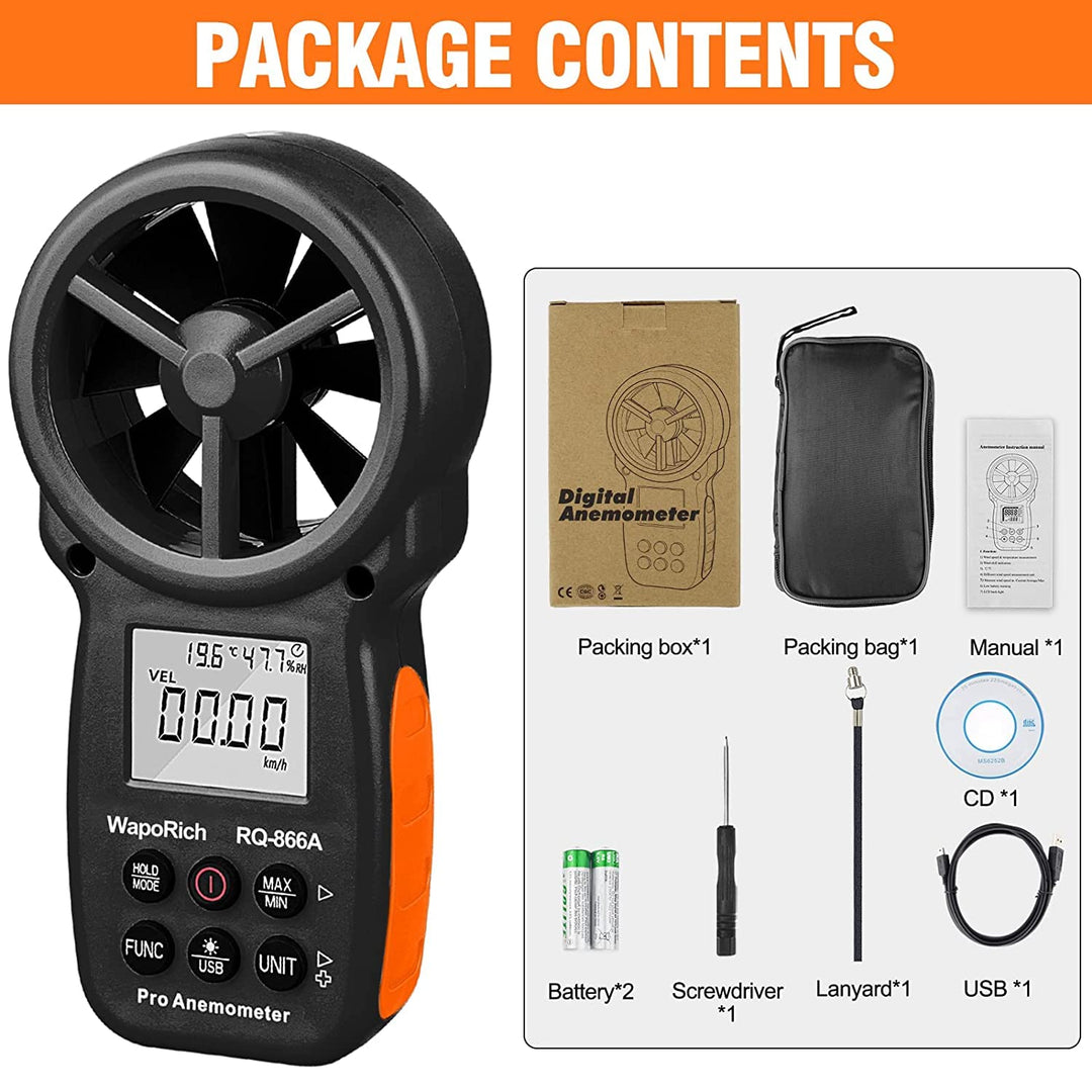 Handwindmesser RQ-866A Anemometer CFM mit USB-Anschluss an den PC zur Messung von Windgeschwindigkei