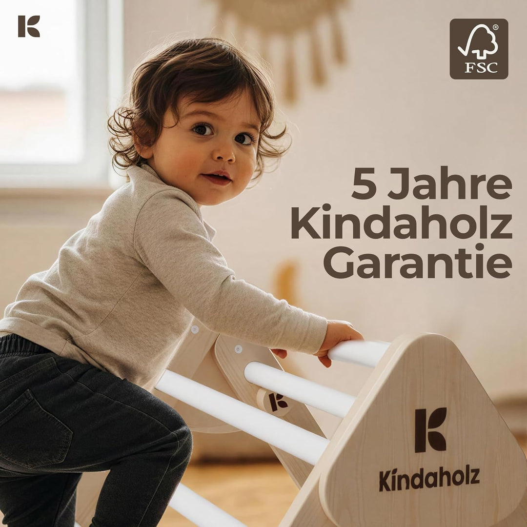 KINDAHOLZ 5in1 Klettergerüst Indoor-Spielplatz Set – Pikler-Kletterdreieck + Kletterbogen + 2-in-1-R