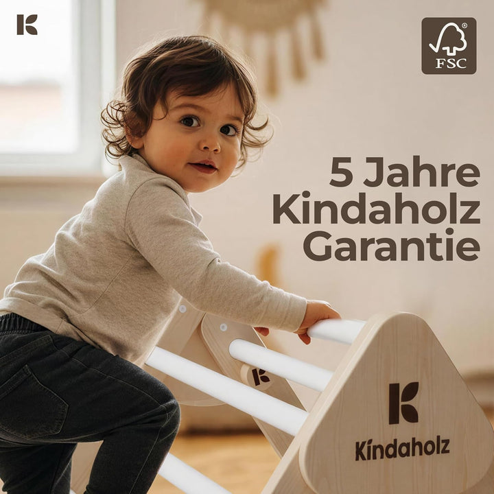 KINDAHOLZ 5in1 Klettergerüst Indoor-Spielplatz Set – Pikler-Kletterdreieck + Kletterbogen + 2-in-1-R