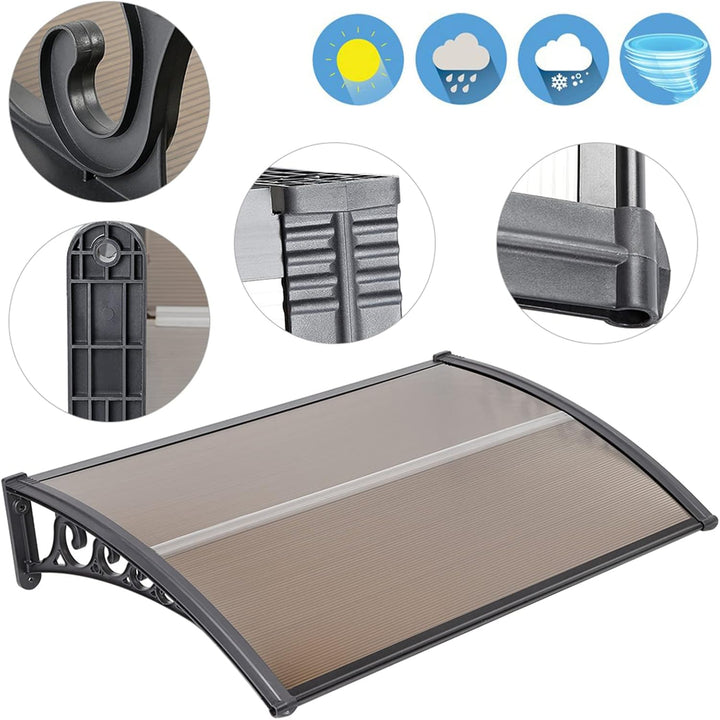 Homewell Vordach für Haustür 100 x 100cm Braun, Modern Überdachung Haustür aus PC-Hohlplatte, PP-Kun