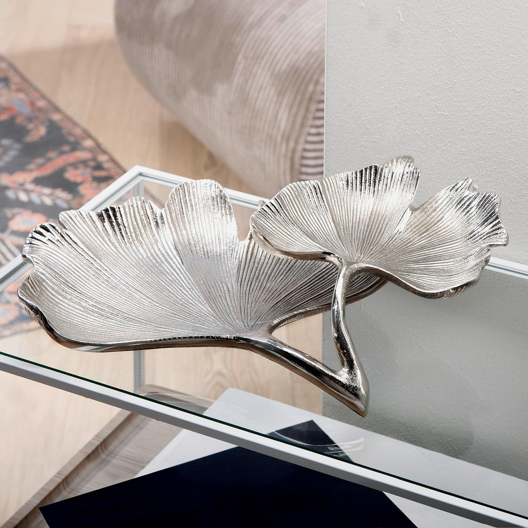 GILDE Deko Schale Ginkgo - Dekoschale aus Aluminium in silber B 34 cm