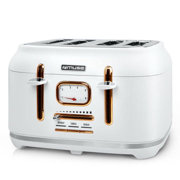 Muse Edelstahl-Toaster im weissen Retro Design, analoge Anzeige, beleuchtete Tasten, 6 Bräunungsstuf