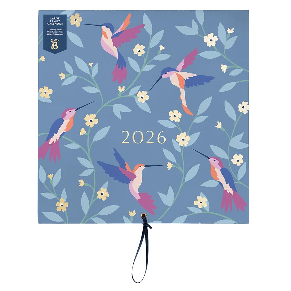 Busy B - Grosser Familien-Wandkalender 2026 - Vögel Design mit 5 Spalten & Aufbewahrungstaschen - Mo