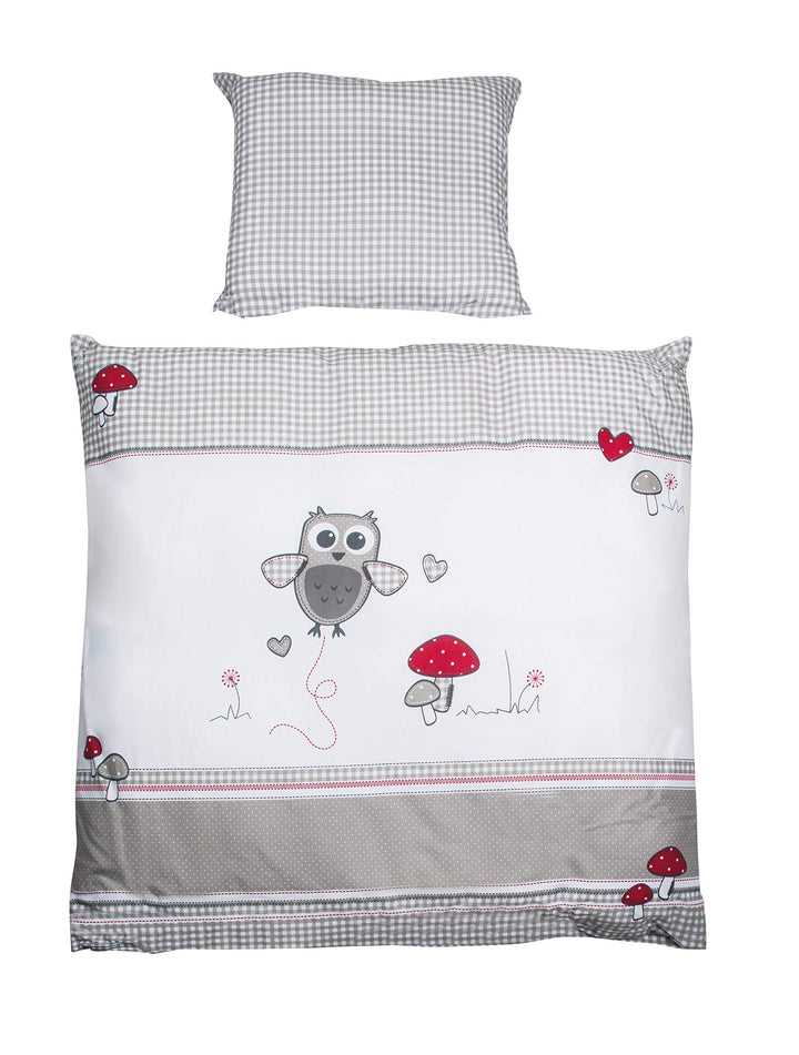 roba Babybettwäsche 80 x 80 cm - Adam & Eule - Bettwäsche Set 2 teilig für Babys - Decken & Kissenbe