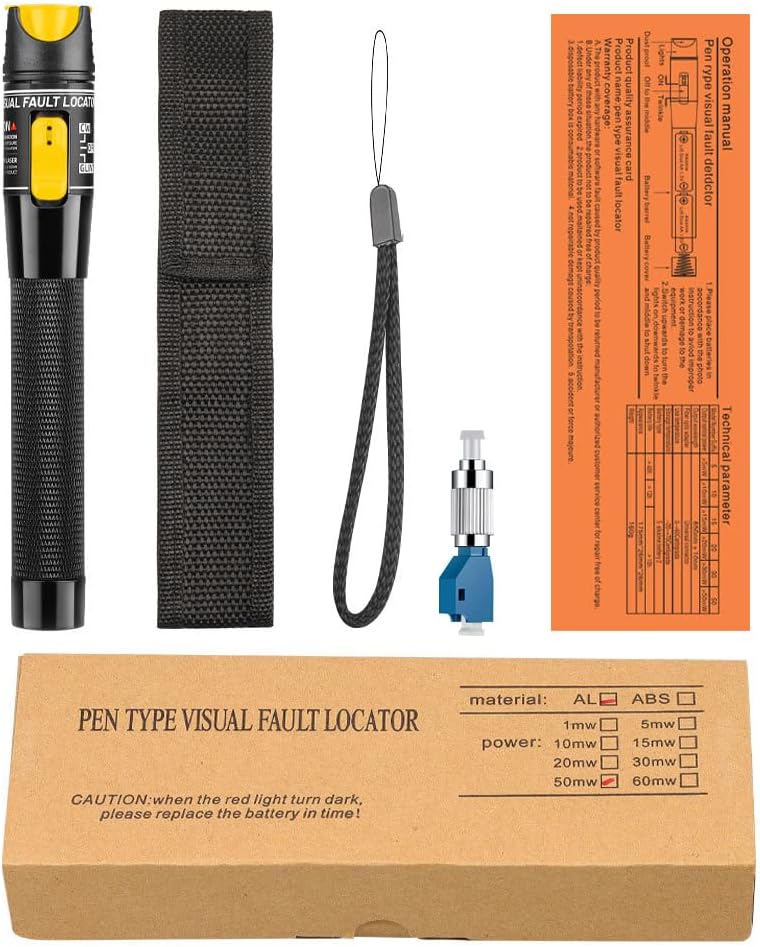 Guakiili 50MW FTTH Glasfasertester, visueller Fehlerorter in Stiftform mit FC-LC-Adapter, Rotlichtst