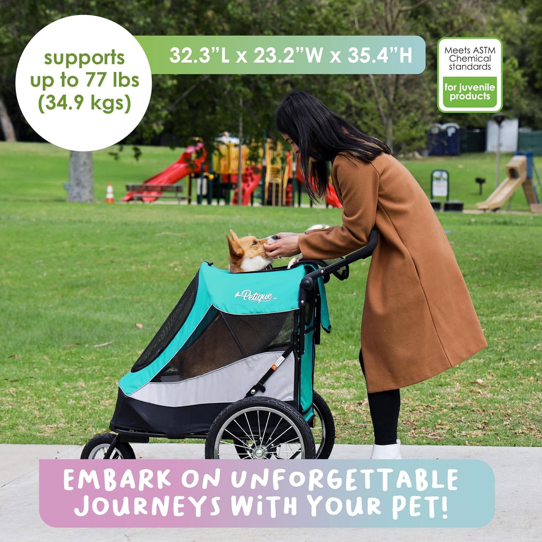 Petique Trailblazer Jogger Hundewagen für mittelgrosse Hunde &amp; Katzen, Luftreifen, verstellbarer Gri