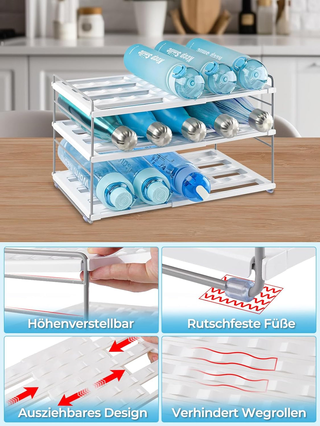 mepure Flaschen Organizer – Ausziehbares & Verstellbares Flaschenregal Schrank (26.5–42 cm), Flasche