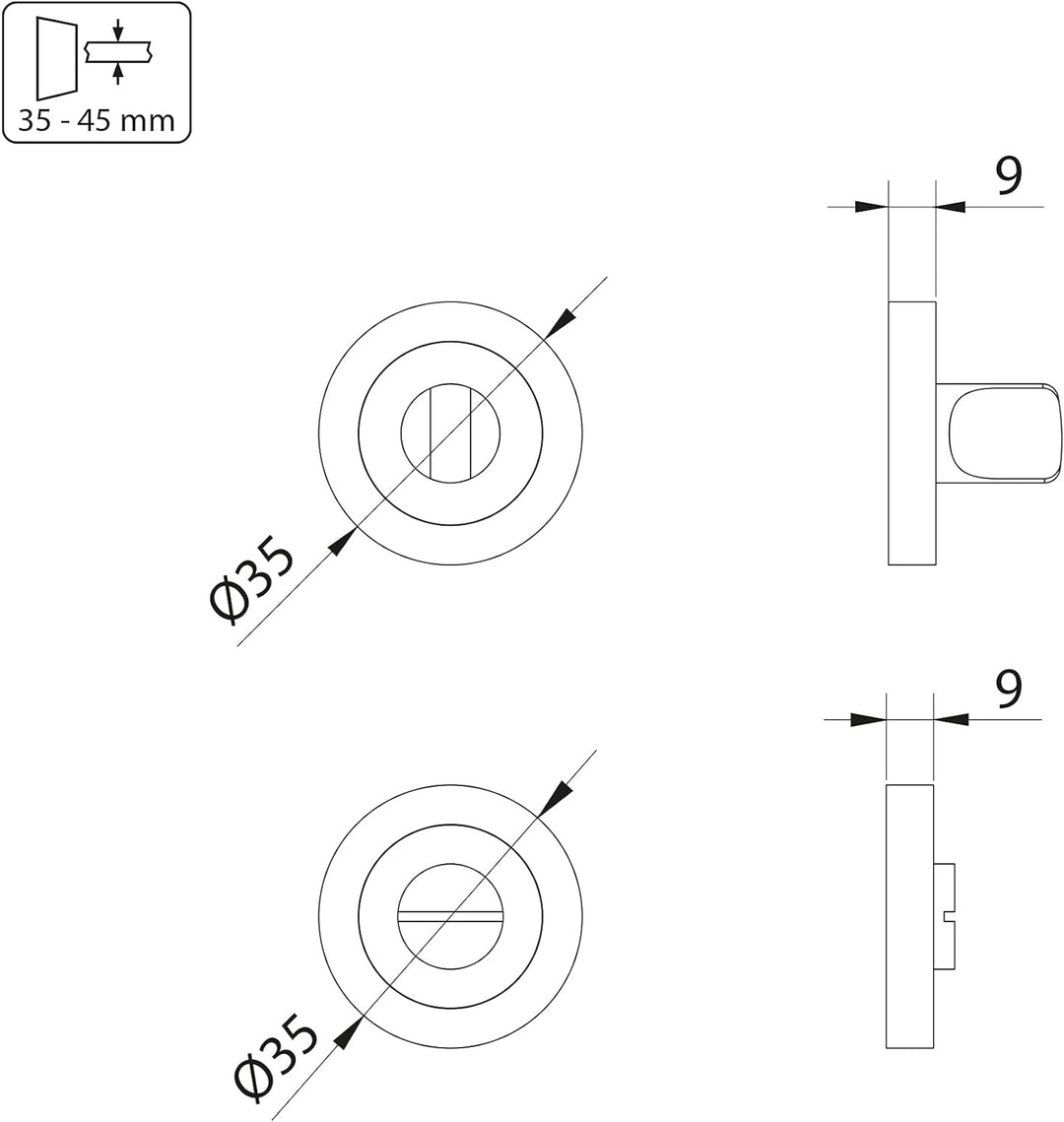 Emuca - rundem Knebelgriff für Schiebetür, 5 sets knebelgriff mit Blende, Ø 35 mm, Stahl, Nickel sat