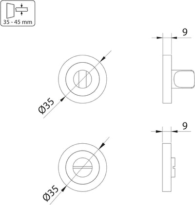 Emuca - rundem Knebelgriff für Schiebetür, 5 sets knebelgriff mit Blende, Ø 35 mm, Stahl, Nickel sat