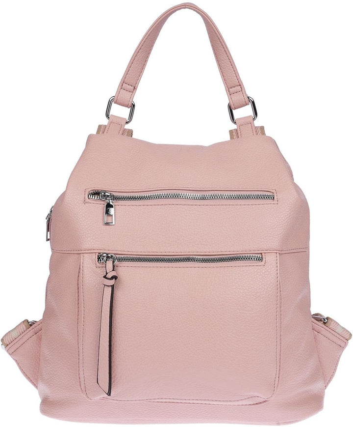 Christian Wippermann grosser Damen City Rucksack Tasche Body Bag Leder Optik Schultertasche Rose, Ro