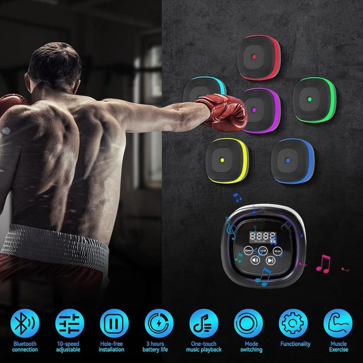 Split-Musik-Boxmaschine, 6 Ziele Smart Reaktionstraining Licht Boxen Musik Fitnessgerät mit 10 Modi