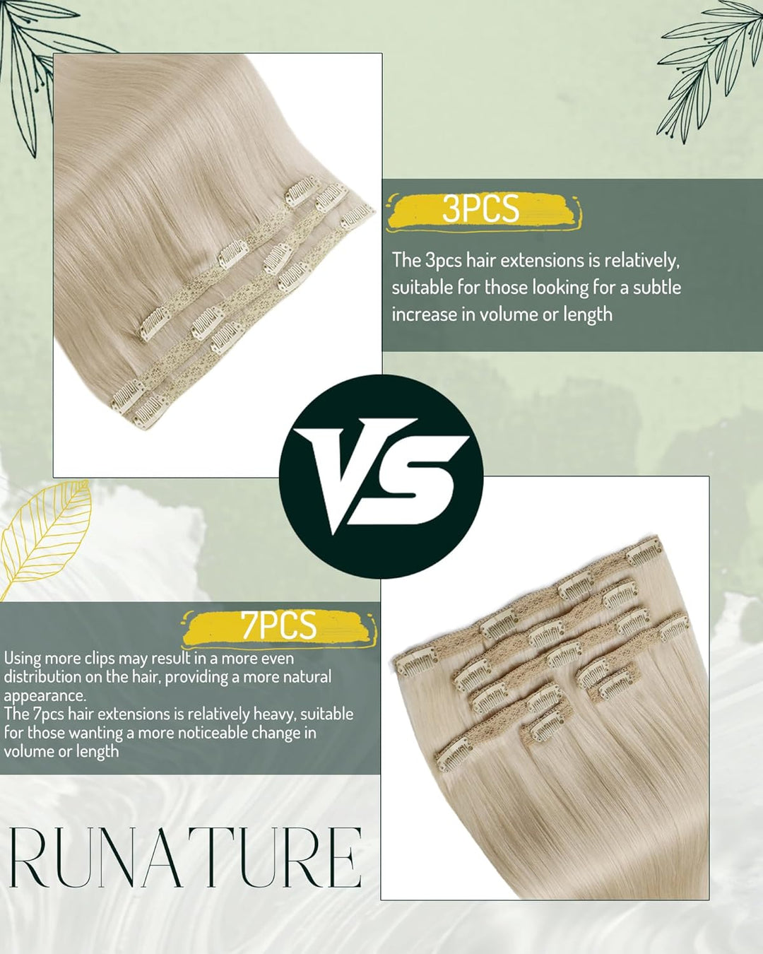 RUNATURE Clip in Extensions 45cm Blond Clip Extensions Echthaar Weisse Blondine Remy Extensions Clip