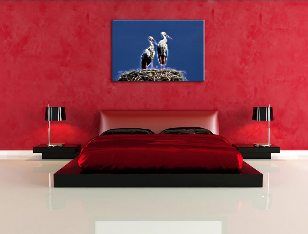zwei stolze Störche im Nest NewArt Format: 100x70 cm auf Leinwand, XXL riesige Bilder fertig gerahmt