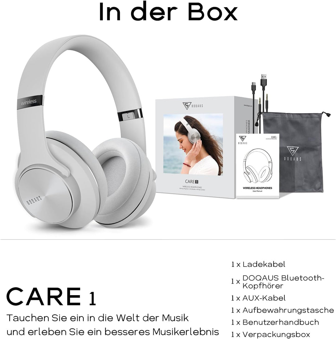 DOQAUS Bluetooth Kopfhörer Over Ear, [Bis zu 90 Std] Kabellose Kopfhörer mit 3 EQ-Modi, HiFi Stereo