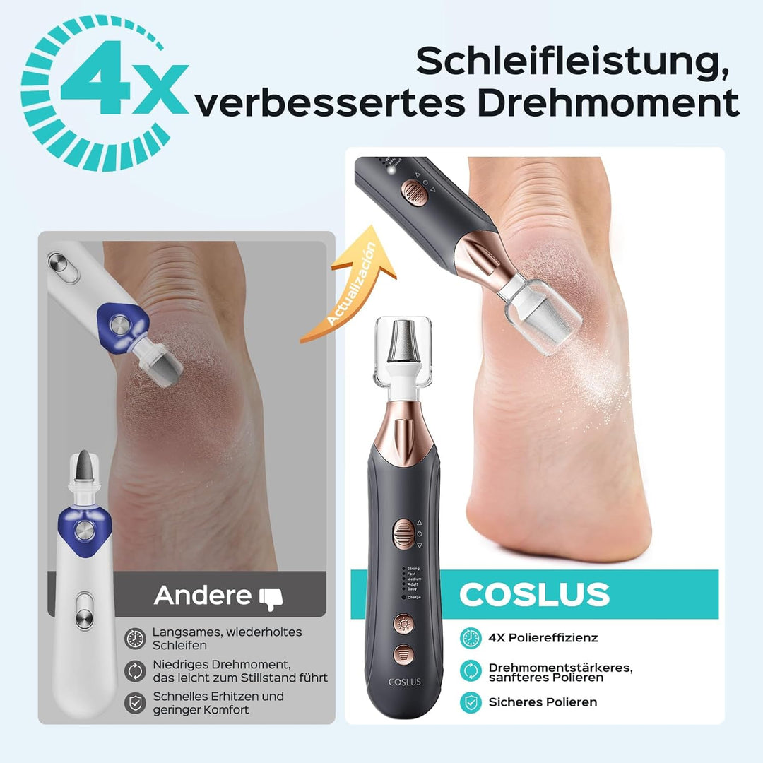 COSLUS Elektrische Nagelfeile Tragbar Kabellos: 5-in-1 Professionelle Maniküre Pediküre set mit LED