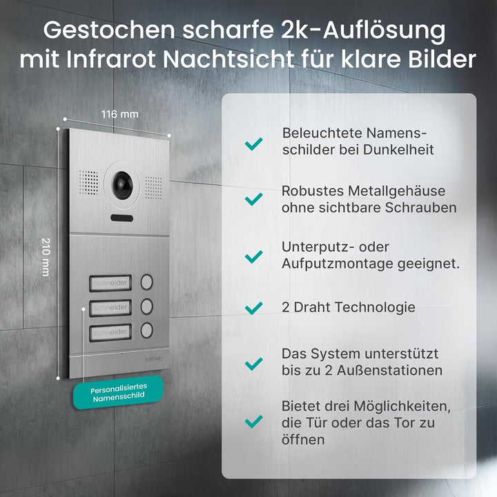 Mathfel 2-Draht IP Video-Türsprechanlage mit Türöffner – Full-HD Kamera, 10" Monitor & App-Steuerung