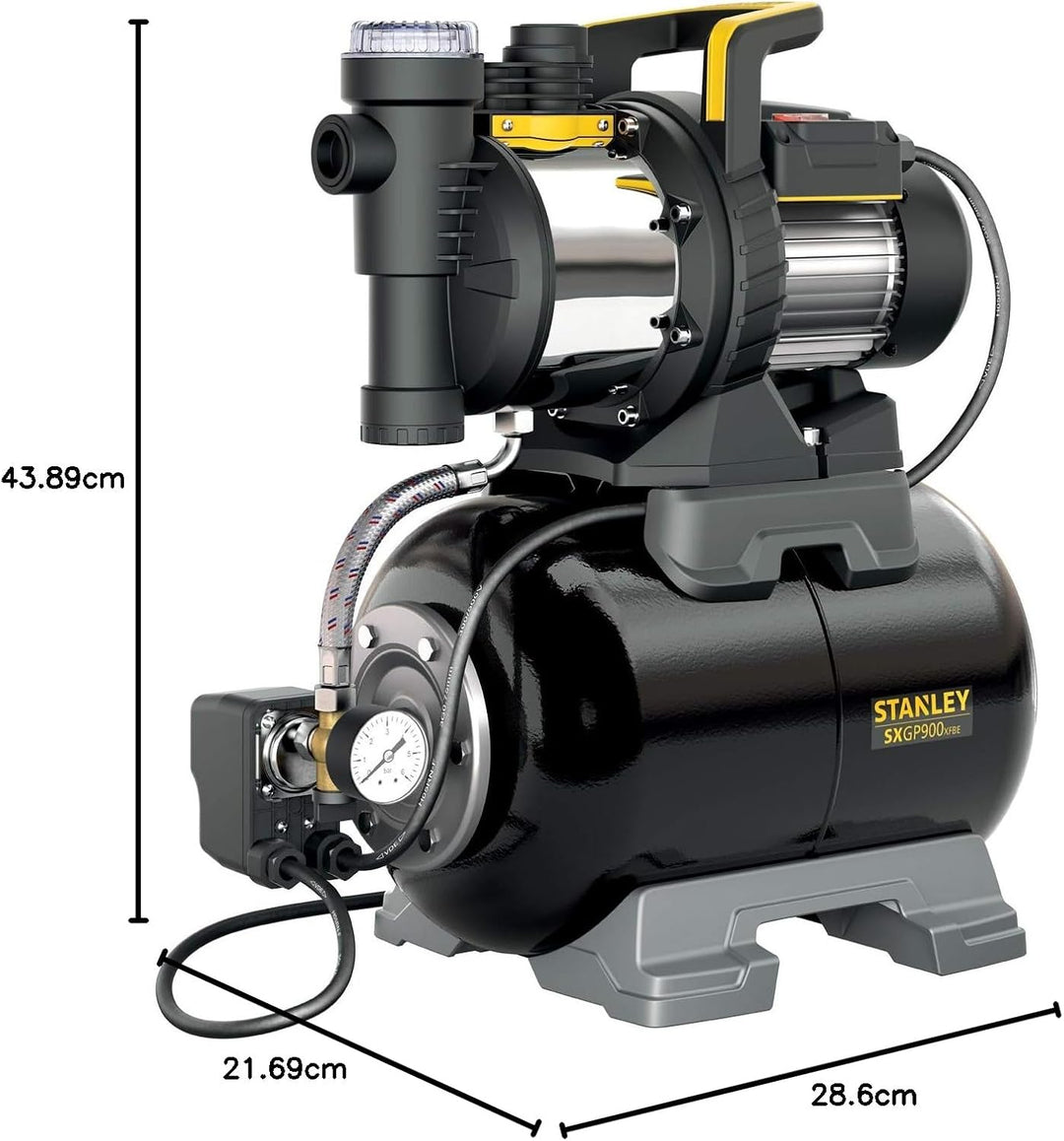 Stanley Selbstansaugende Pumpe SXGP900XFBE mit Behälter für Klarwasser (900 W,max. Förderleistung 3.