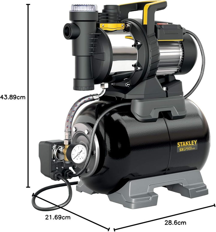 Stanley Selbstansaugende Pumpe SXGP900XFBE mit Behälter für Klarwasser (900 W,max. Förderleistung 3.