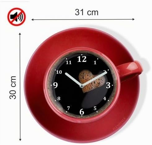 FLEXISTYLE Moderne Küchen Wanduhr Tasse Perfetta, rot, Acrylglas, UV-Druck, Made in EU, Rot