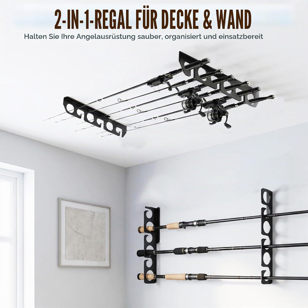 WIPHANY Angelruten-Regale, Wand- oder Decken-Angelrutenhalter, Aufbewahrungshaken, hält bis zu 12 An