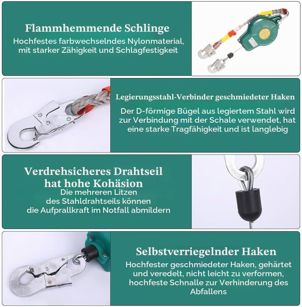 HIULLEN Absturzsicherung Einziehbar Dachdecker, Höhensicherungsgerät mit Automatischer Sperrfunktion