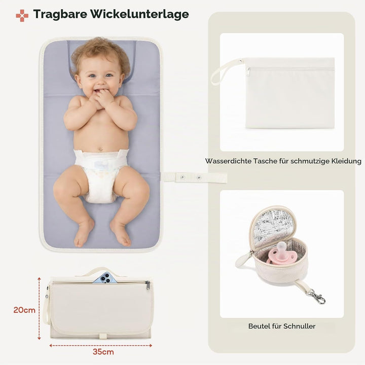 RAINSMORE Baby Wickeltasche Kinderwagen mit Schnullertasche Wickelunterlage Weiss, Weiss