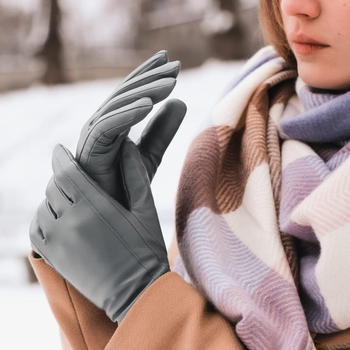 Downholme Klassische Lederhandschuhe mit Innenfutter aus Kaschmir für Damen M Grau, M Grau