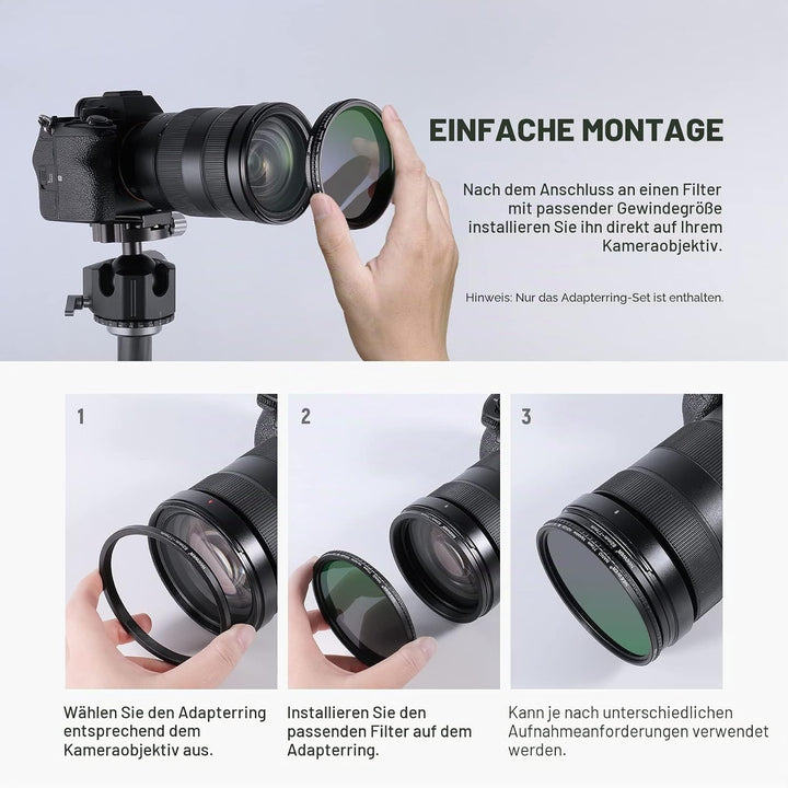 NEEWER 20 Stück Schwarz eloxiertes Metallobjektiv Filter Adapter Ring Kit einschliesslich 10 Stück S