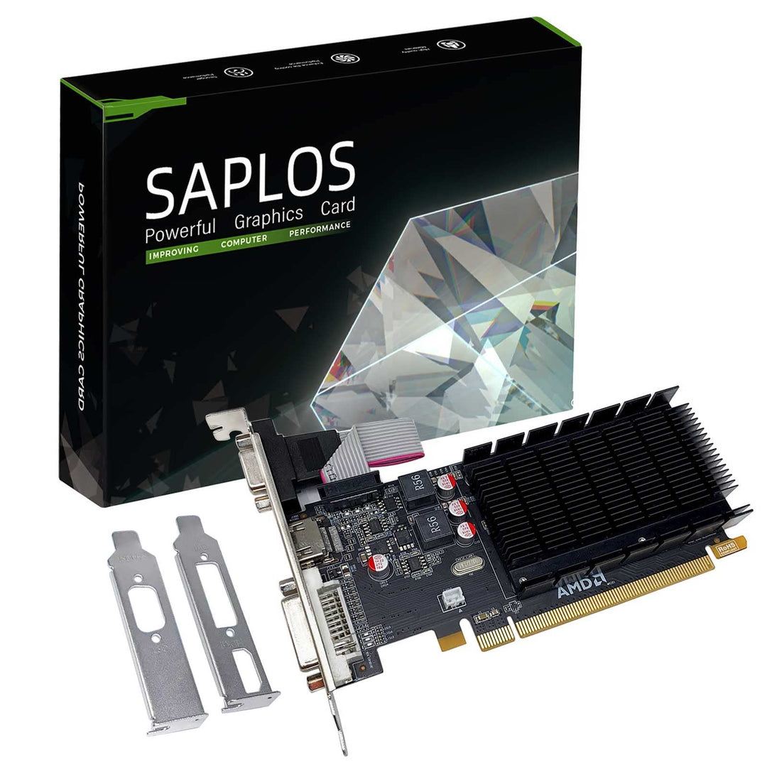 SAPLOS Radeon HD 5450 Grafikkarte, 2GB DDR3 64-bit, Low Profile, DVI-I HDMI VGA, PCI Express x16, Di