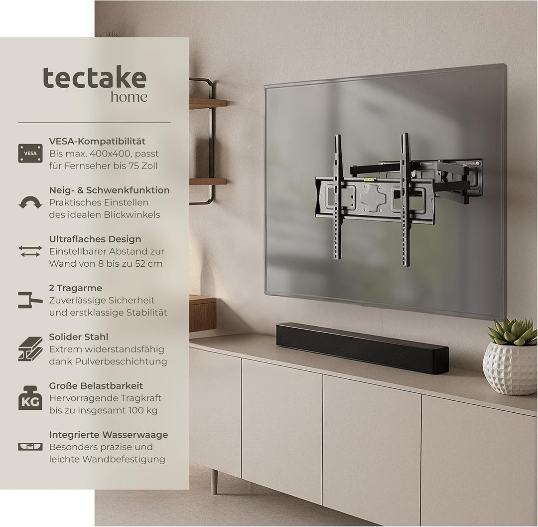 tectake® TV Wandhalterung schwenkbar für Fernseher, Bildschirm Halterung, Monitor Halterung, neigbar