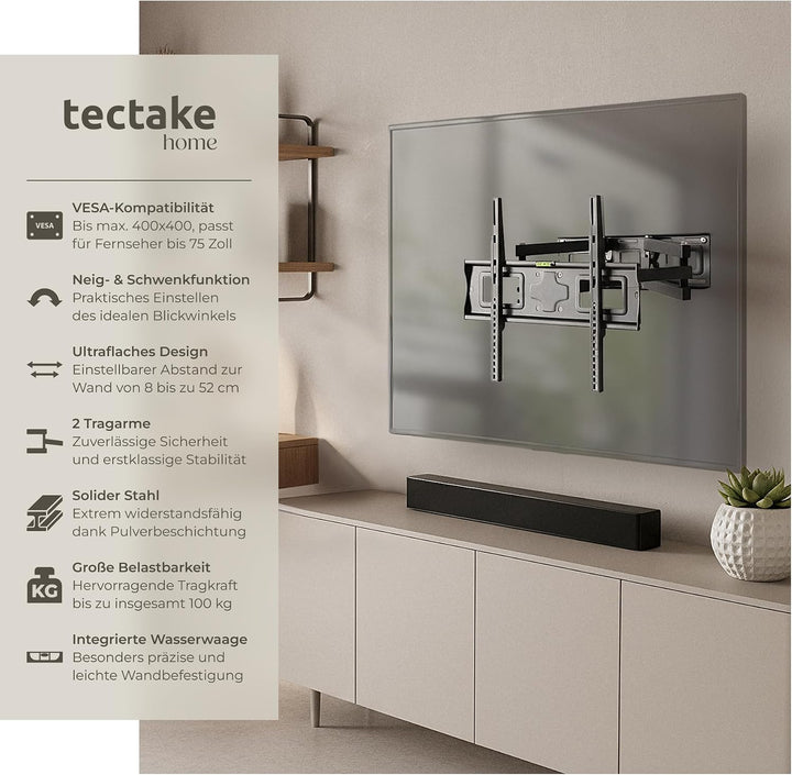 tectake® TV Wandhalterung schwenkbar für Fernseher, Bildschirm Halterung, Monitor Halterung, neigbar