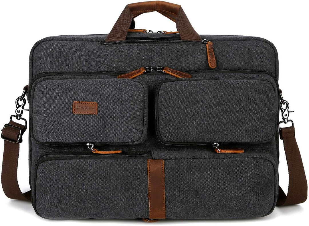 Baosha 3 in 1 Cabrio Leinwand Leder Handtasche Laptop Rucksack Aktentasche Passt 15.6 17.3 Zoll Lapt