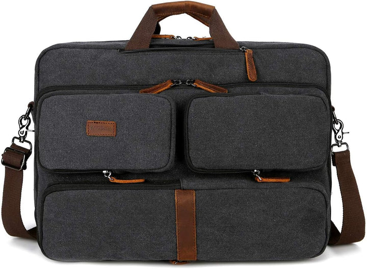 Baosha 3 in 1 Cabrio Leinwand Leder Handtasche Laptop Rucksack Aktentasche Passt 15.6 17.3 Zoll Lapt