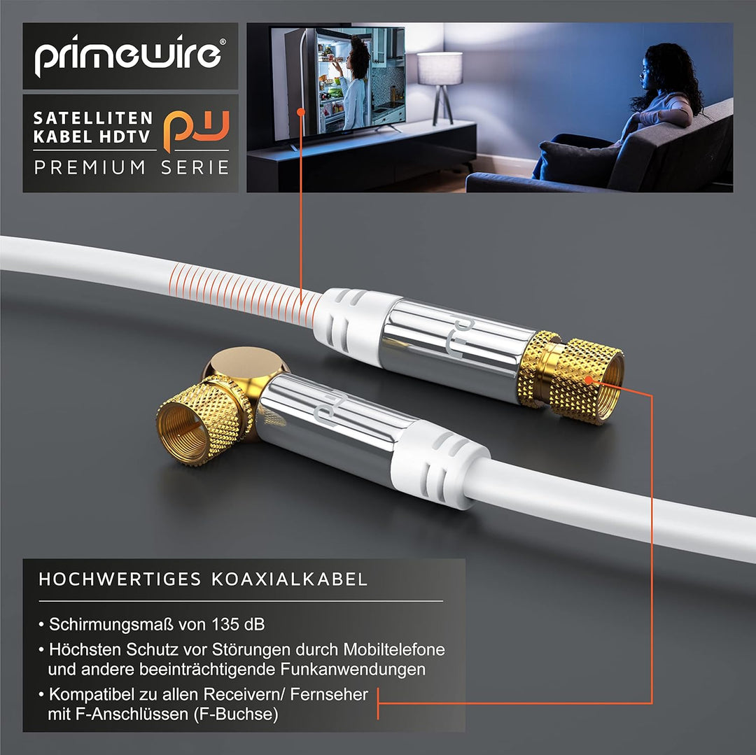CSL - 5m SAT Kabel HDTV 90 Grad gewinkelt 135dB - Premium SAT Antennen Satellitenkabel F Stecker - T