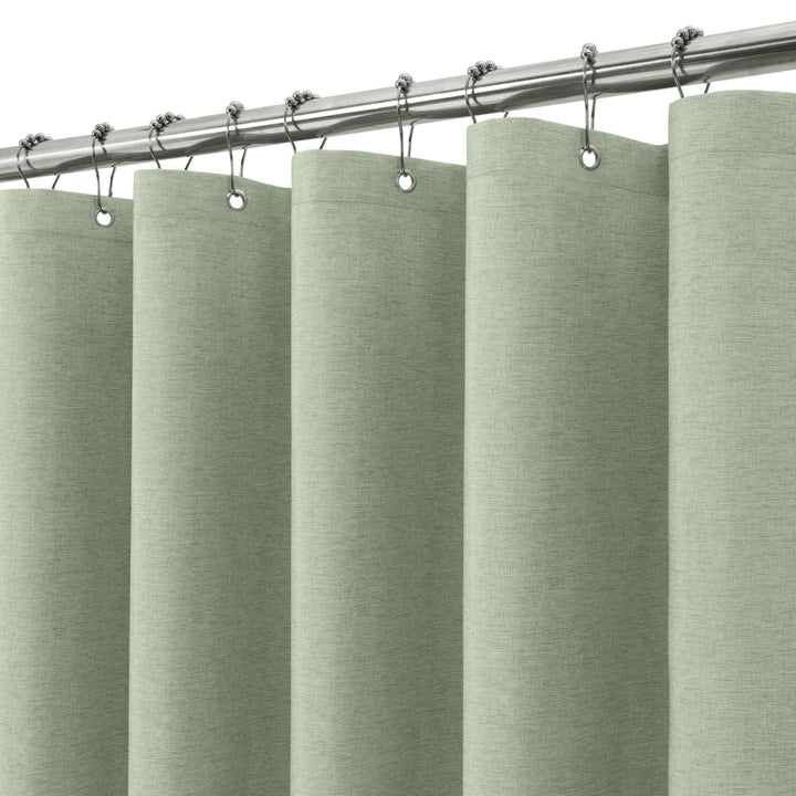 VANZAVANZU Duschvorhang Leinen mit Metall Duschvorhangringe Stoff Textil Badewannenvorhang Anti Schi