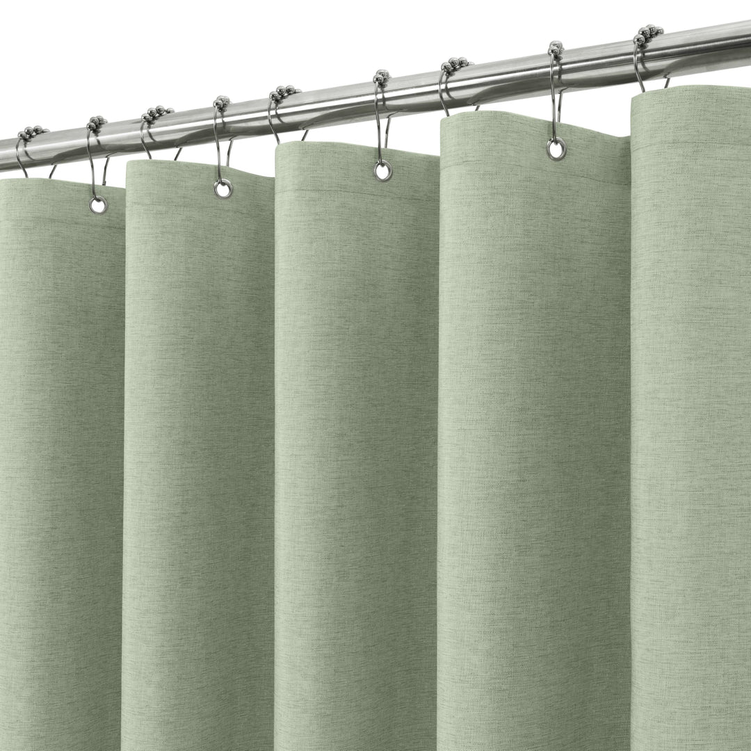 VANZAVANZU Duschvorhang Leinen mit Metall Duschvorhangringe Stoff Textil Badewannenvorhang Anti Schi