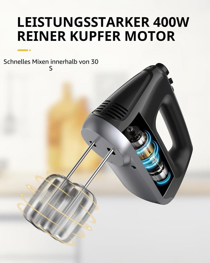 Handmixer Elektrisch Handrührgerät 6 Stufen Plus Turbo Kein Spritzen Mixer Handrührer mit Aufbewahru