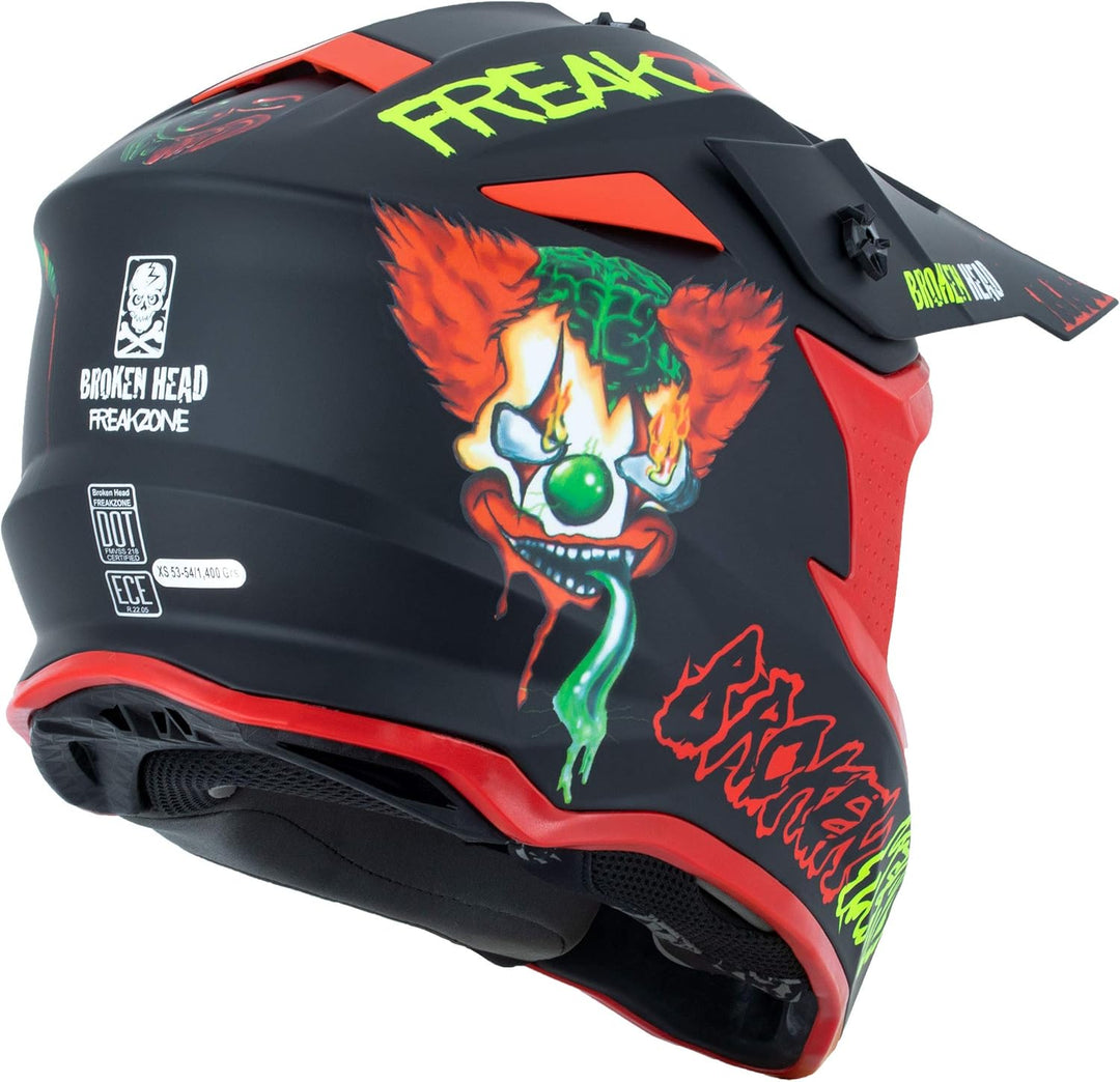 Broken Head FreakZone Motocross-Helm Cross-Helm – MX – Quad – Supermoto - Motorrad, Schwarz-Rot