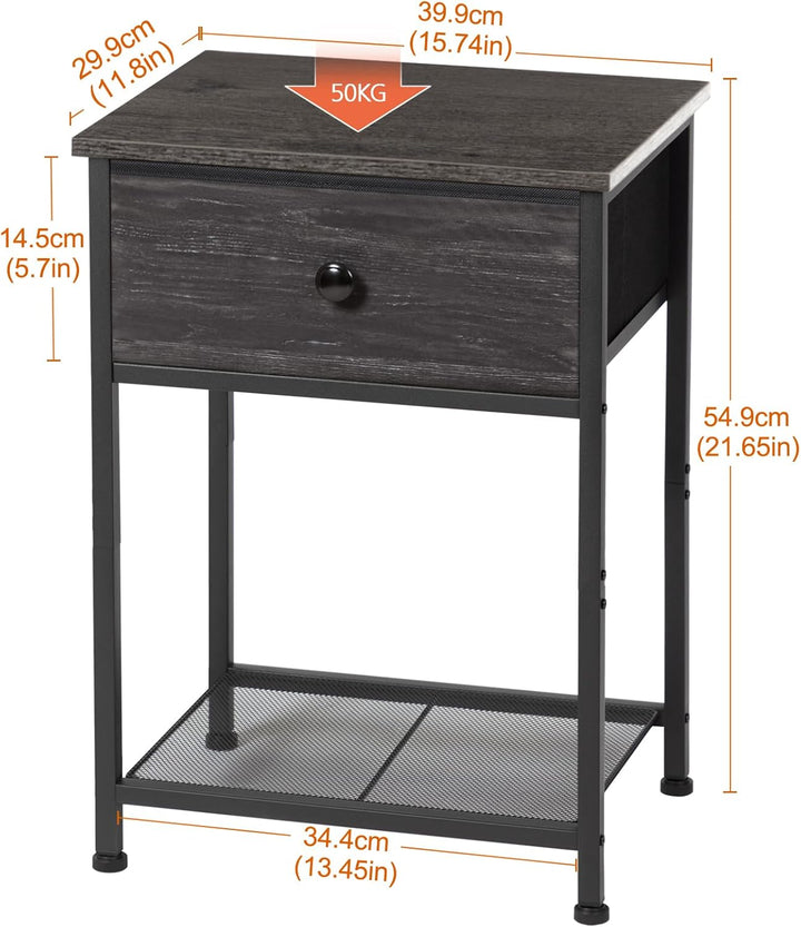 AMHANCIBLE Nachttisch 2er Set, Beistelltisch mit Stoffschubladen, Nachtkommode mit 2 Ablagen, Nachts