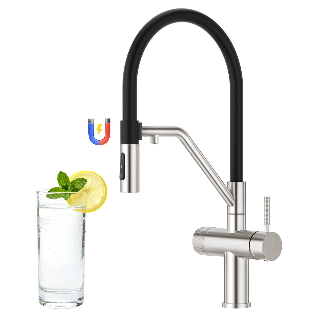 Faustina 3 Wege Küchenarmatur abnehmbar, Doppelhebel Armatur Wasserhahn Küche mit Trinkwasser Osmose
