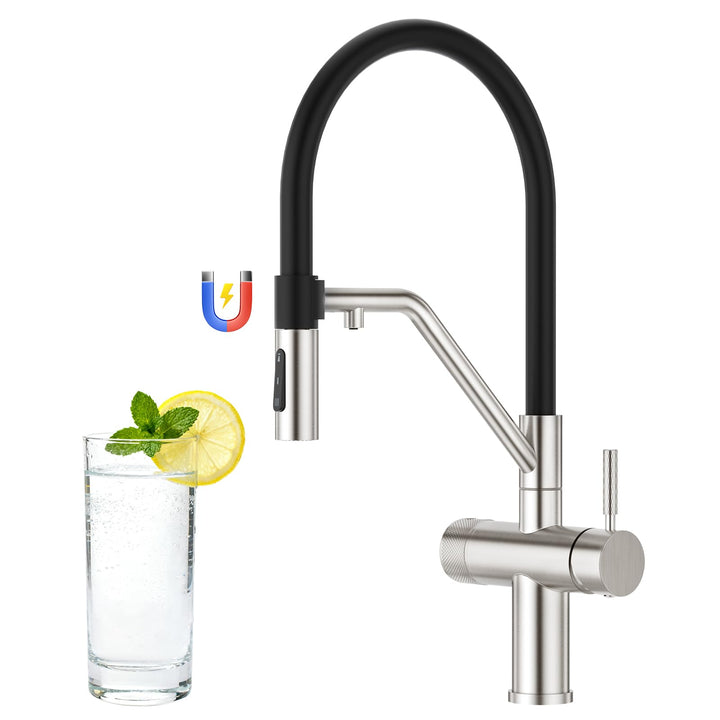 Faustina 3 Wege Küchenarmatur abnehmbar, Doppelhebel Armatur Wasserhahn Küche mit Trinkwasser Osmose