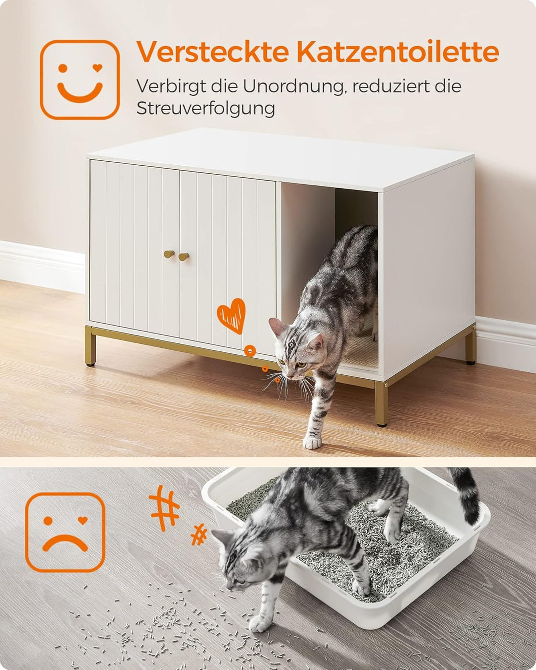 Feandrea Katzenklo-Schrank, Katzenhaus, Katzentoilette, mit Kratzmatte, hohe Beine, für Katzen, Beis