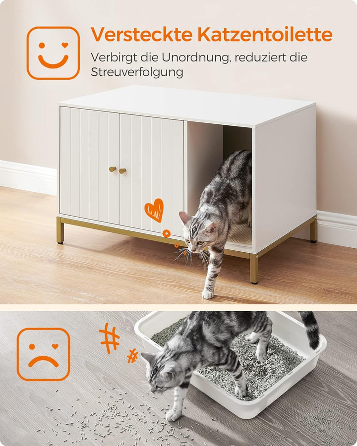 Feandrea Katzenklo-Schrank, Katzenhaus, Katzentoilette, mit Kratzmatte, hohe Beine, für Katzen, Beis
