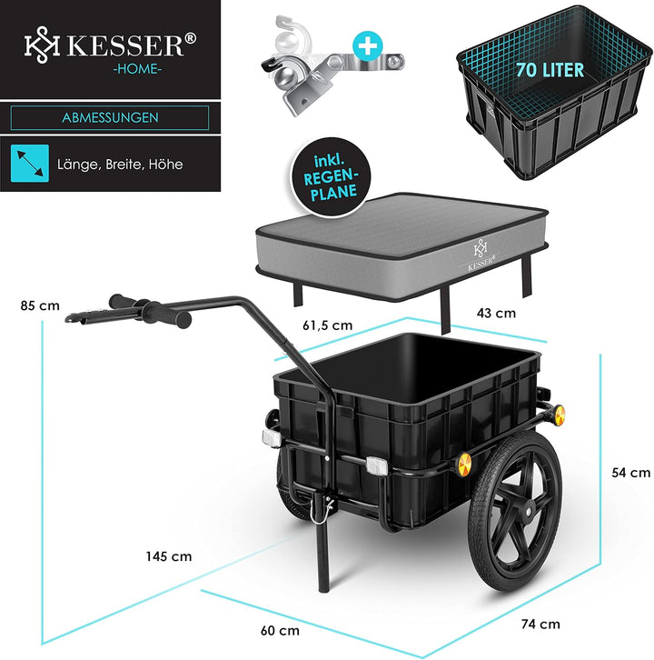 KESSER® Fahrradanhänger, Lastenanhänger, Handwagen mit Kupplung, Hochdeichsel, für Fahrrad Transport
