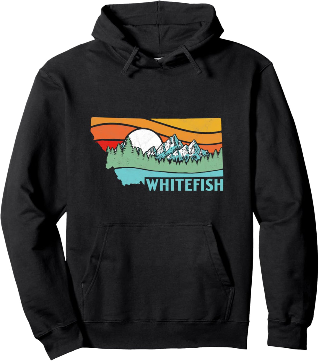 Whitefish Montana Outdoors Retro Mountains Graphic Pullover Hoodie