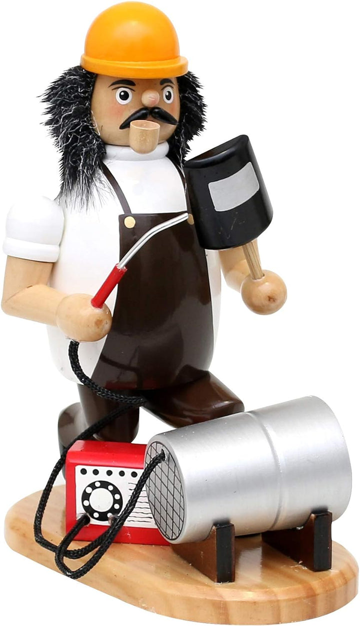 Dekohelden24 Holz Räuchermann/Räuchermännchen als Schweisser, mit Schweissgerät, L/B/H: 15 x 10 x 19