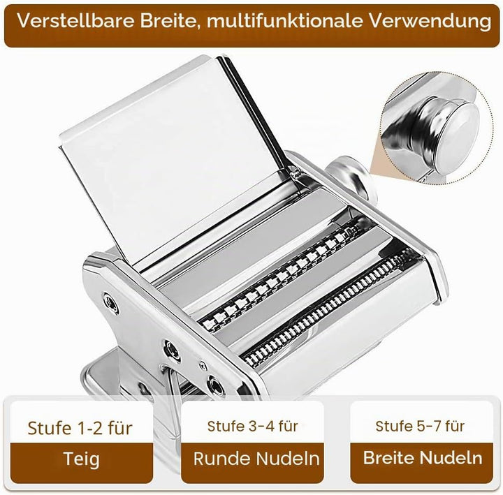 Cocoarm Nudelmaschine Manuelle Pasta Maker Edelstahl Nudelmaschine mit Einstellknopf für mehrere Dic