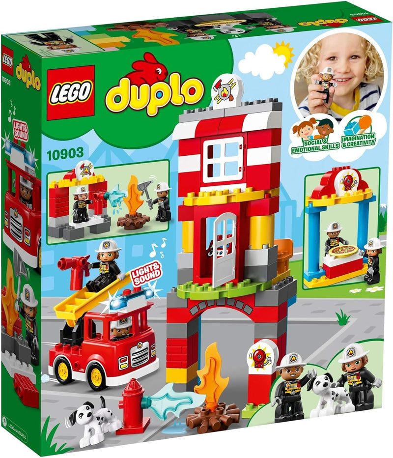 LEGO 10903 DUPLO Feuerwehrwache mit Feuerwehrauto und Feuerwehrmann-Figuren, Motorikspielzeug, Feuer