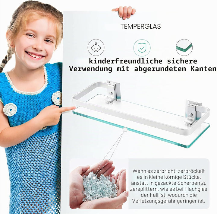 KES Duschregal Glas 8mm Hartglas Duschablage Ablage Dusche Glasablage für Badezimmer Wandregal Glasr