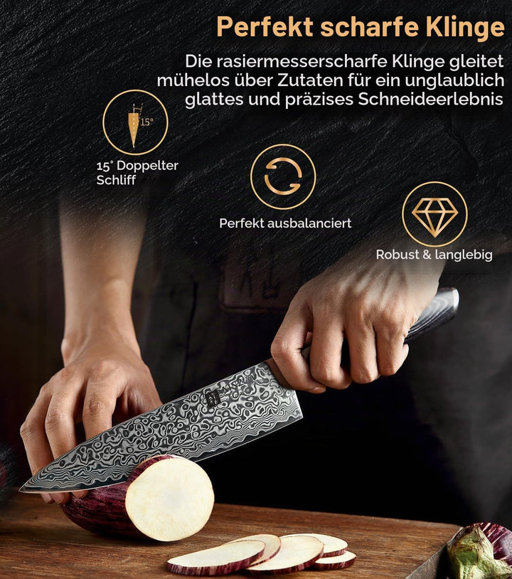 XINZUO 20.1cm Damaskus Kochmesser, 67 Schichten Damaststahl Chefmesser Profi Fleischmesser Kochmesse